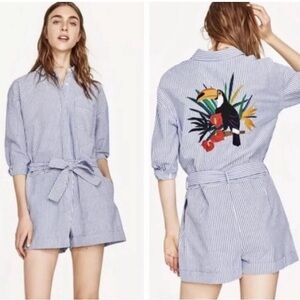 Zara S Seersucker Jumper Toucan Bird Stripes Romper